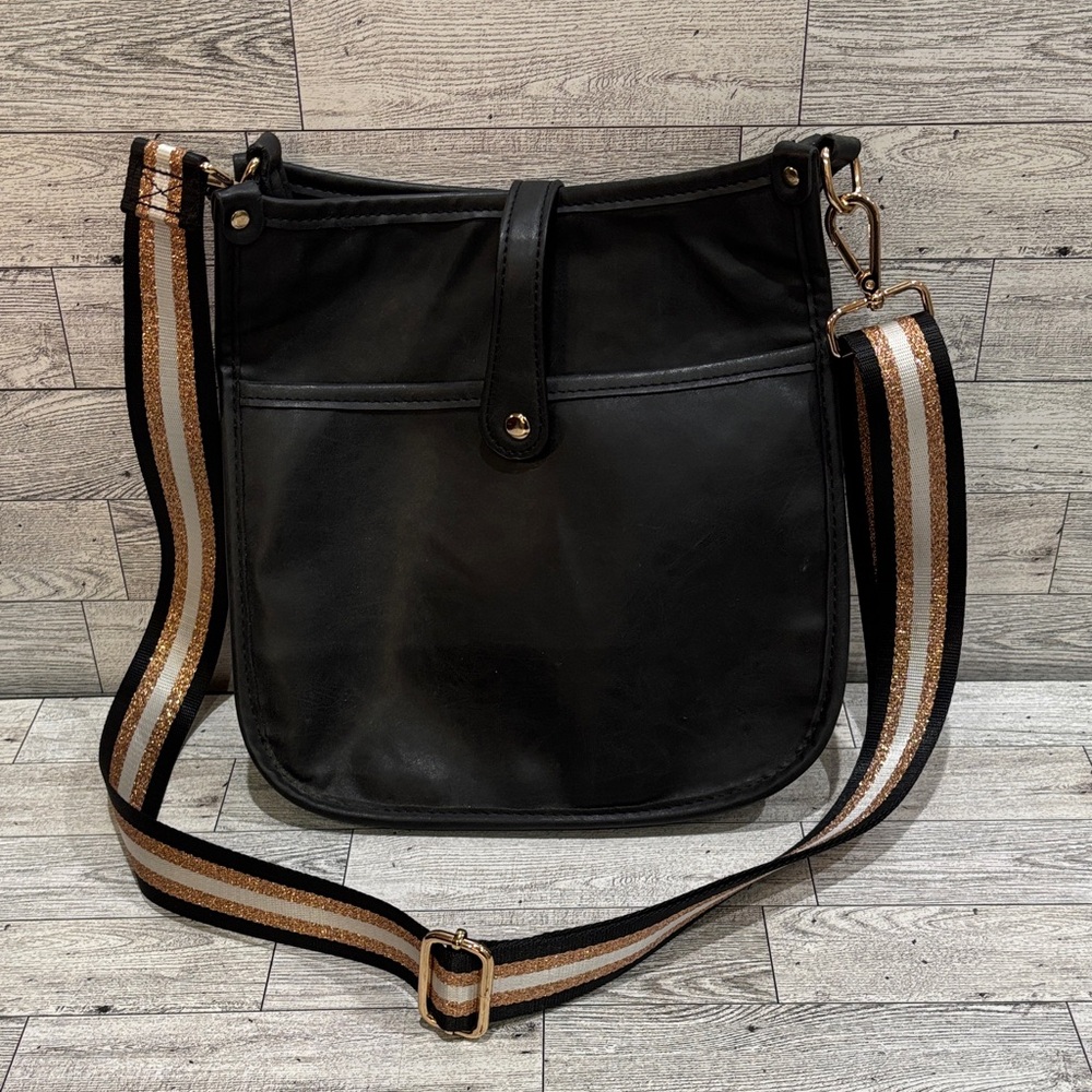 Threaded Pear Crossbody Bag with Striped Strap